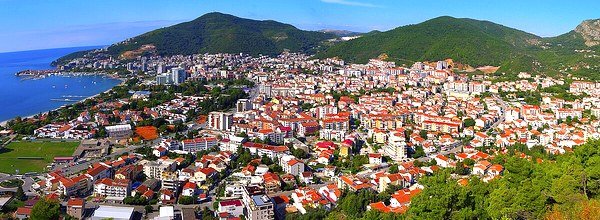 Budva Montenegro — turquoise Adriatic beach and resort coastline